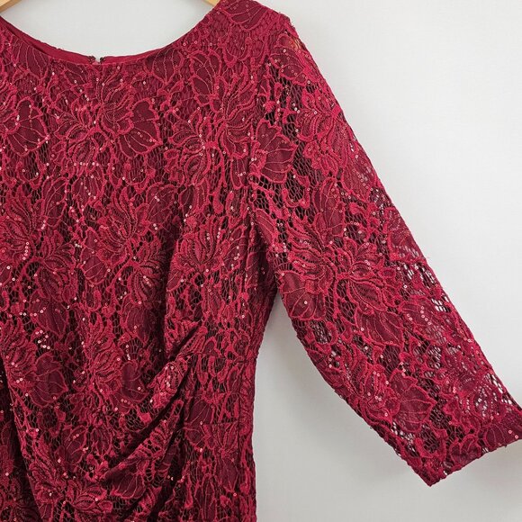 Jessica Howard Cocktail Dress 16W Lace Sequin Overlay Deep Red Holiday Christmas - Picture 9 of 16